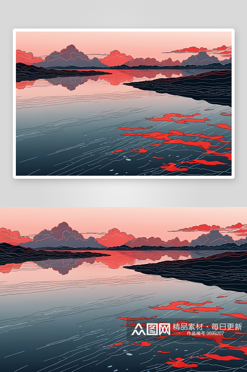 水中红云倒影高清特写图片素材