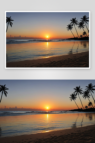 日落热带海滩椰子树图片