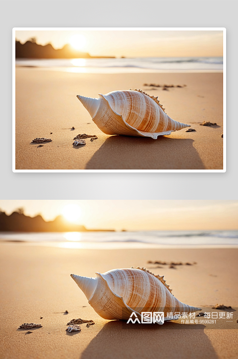 日落海滩海螺壳图片素材