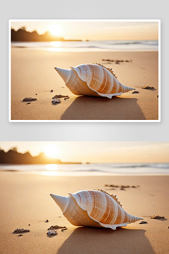 日落海滩海螺壳图片