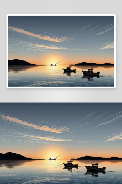 日出海景渔船高清特写图片