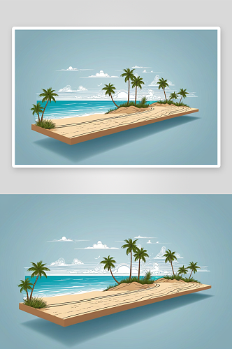 热带孤立道路三维插图沙滩沙路创意设计图片