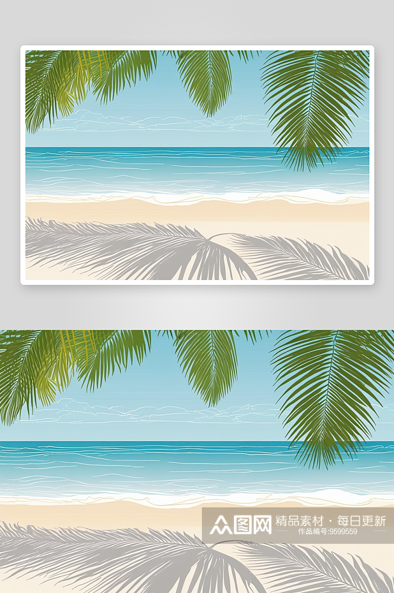 热带背景棕榈叶阳光沙滩图片素材