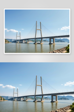 晴朗天气下湖边长江大桥高清特写图片