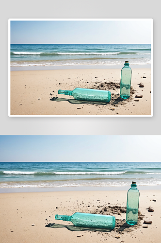 海滩污染海滩有塑料瓶图片