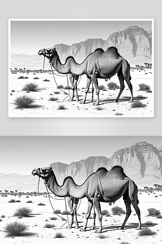 沙漠中骆驼野生动物单峰骆驼站陆地侧面图片