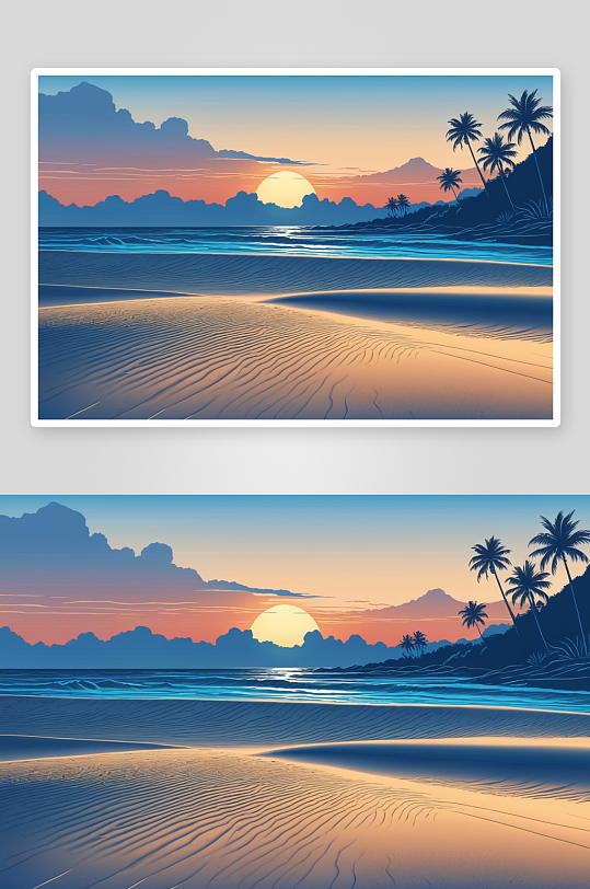 美丽热带沙滩映衬着蔚蓝天空图片