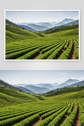 漫山整齐茶田图片