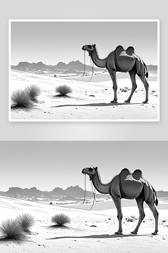 沙漠中骆驼野生动物单峰骆驼站陆地侧面图片