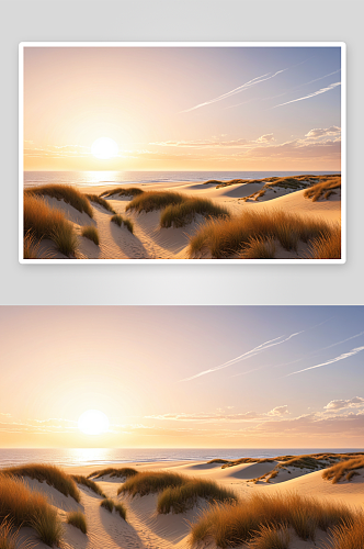 海边日落时分沙丘观看沙丘草图片