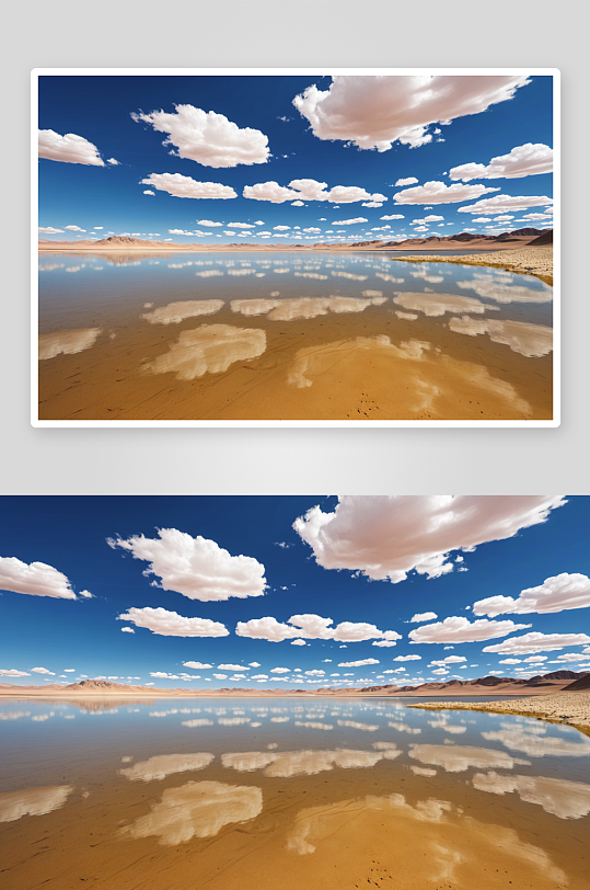 戈壁沙漠中一个湖泊图片