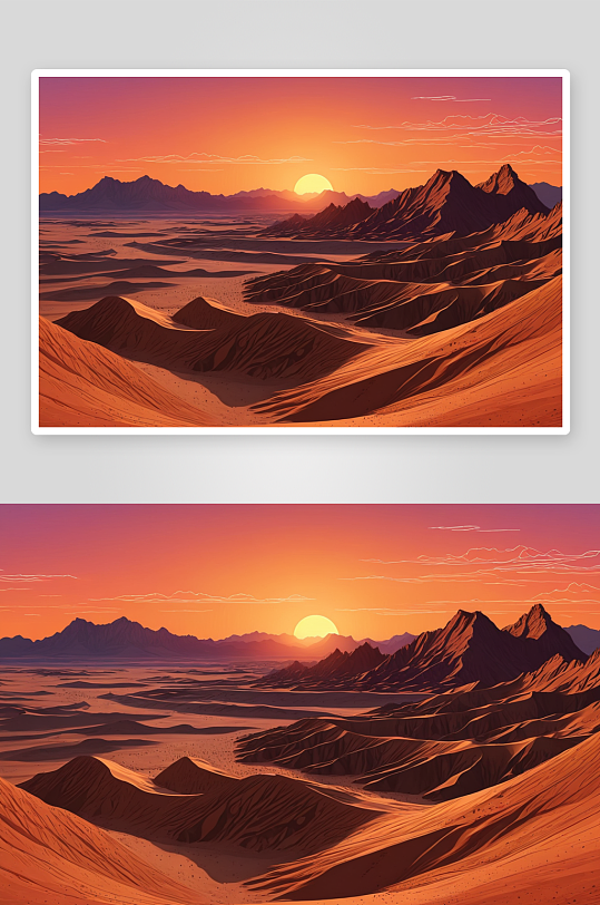 戈壁沙漠日落时火焰山图片