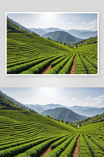 漫山整齐茶田图片