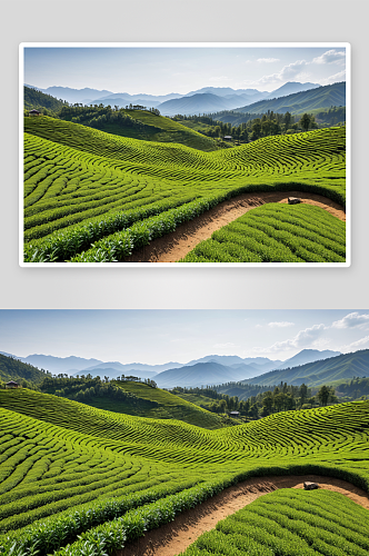 漫山整齐茶田图片