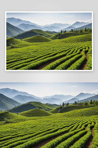 漫山整齐茶田图片