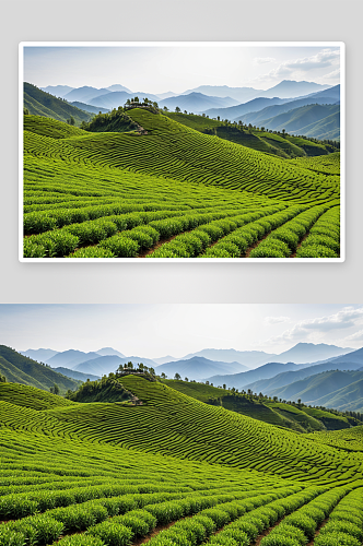 漫山整齐茶田图片