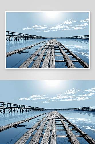 空木栈桥蓝天图片