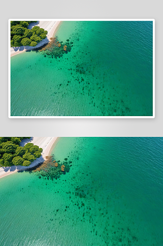 航拍无人机海滩绿色树木翠绿水图片