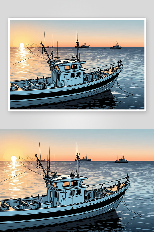 夕阳西下老旧小渔船海高清特写图片