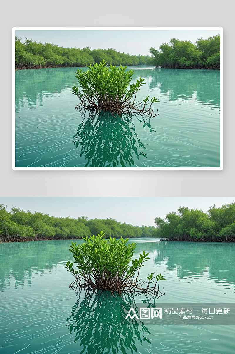 生长蓝绿色水中红树林图片素材