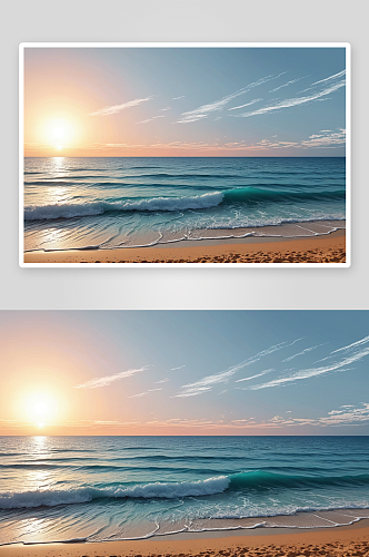 海滩蓝天海水温暖日落图片
