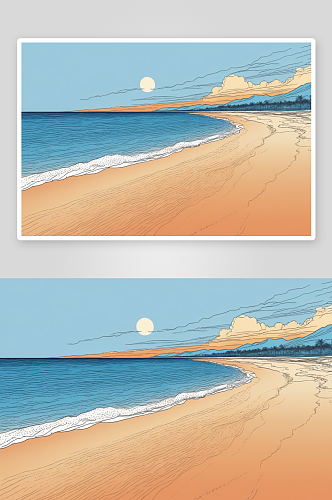 海滩蓝天海水温暖日落图片