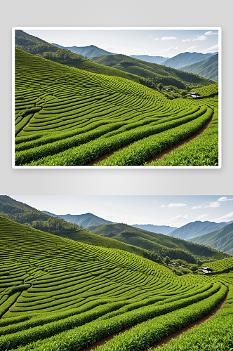 漫山整齐茶田图片