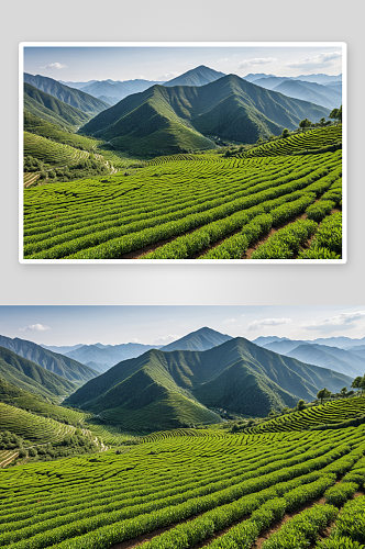 漫山整齐茶田图片