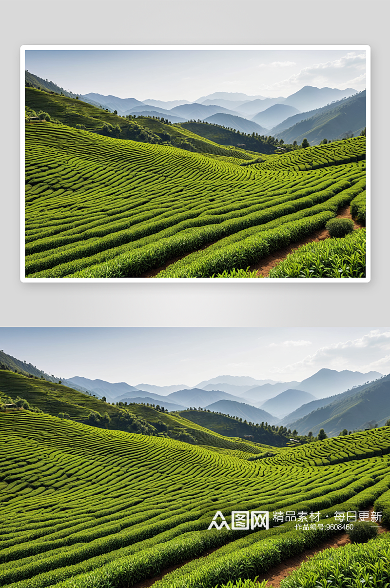 漫山整齐茶田图片素材