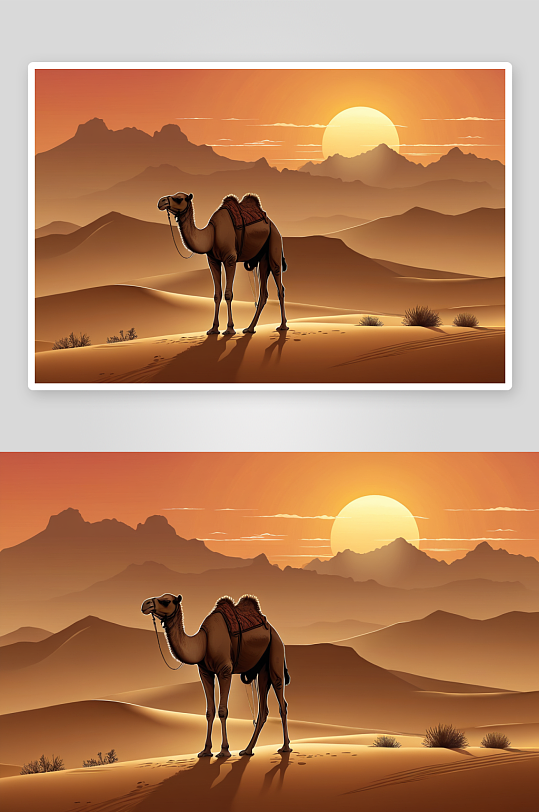沙漠骆驼夕阳风光图片