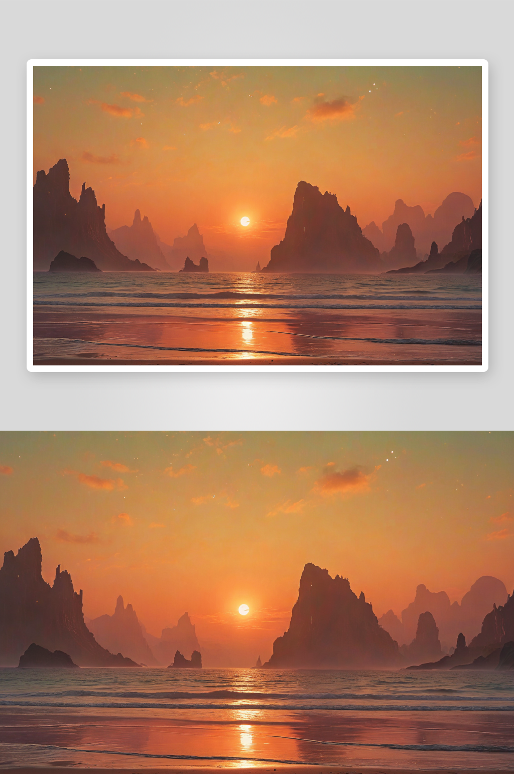 橙色天空下海景高清特写图片素材