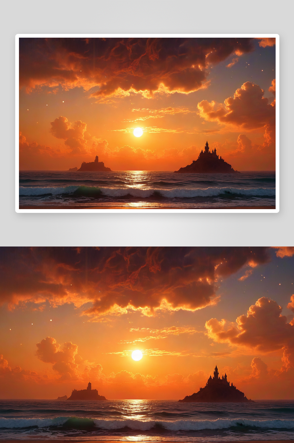 橙色天空衬托下海景高清特写图片素材