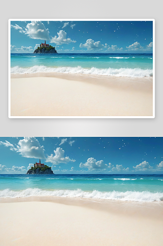 阳光明媚白色海滩清澈蓝绿色海蓝天背景图片