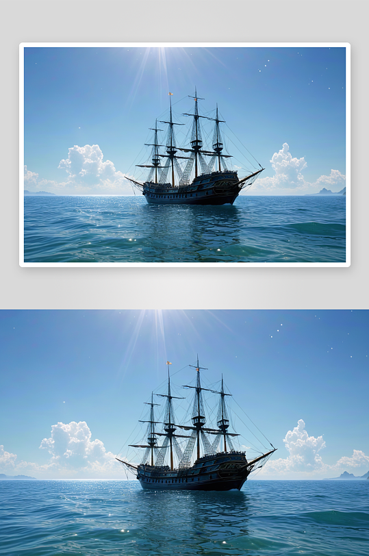 太阳照亮了漂浮海帆船高清特写图片