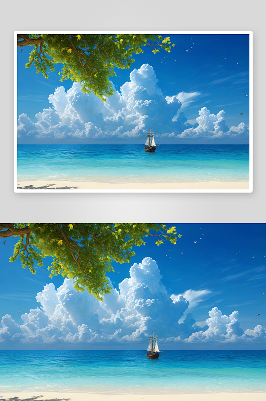 棕榈叶热带海滩背景图片