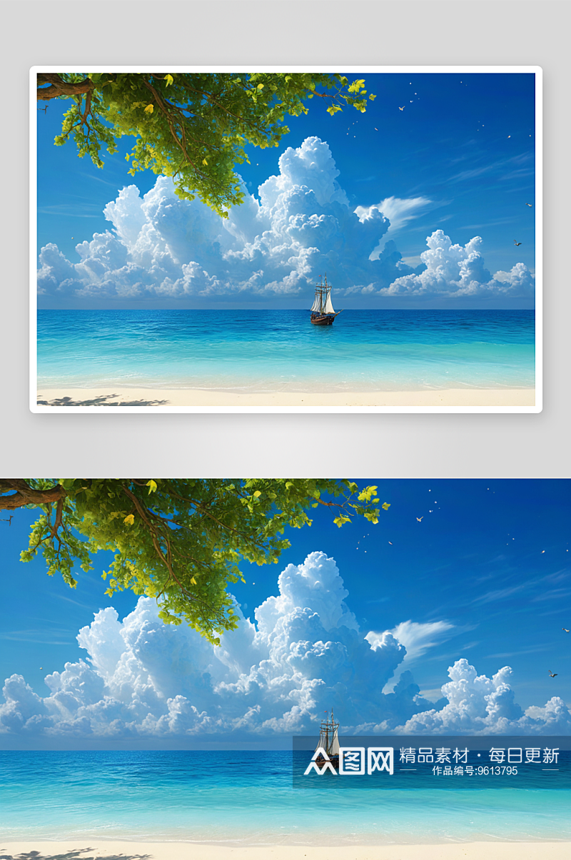 棕榈叶热带海滩背景图片素材