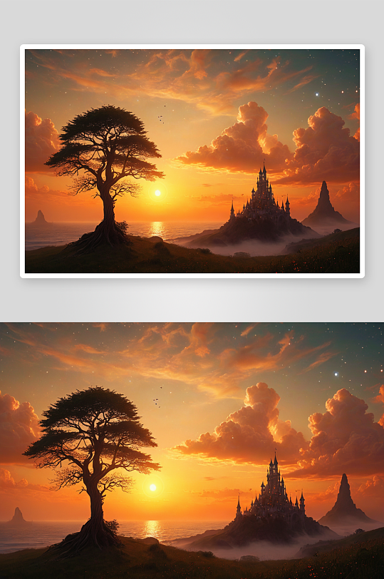 日落时棕榈树剪影图片