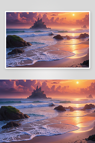 日落时海鸥海面飞行风景图片