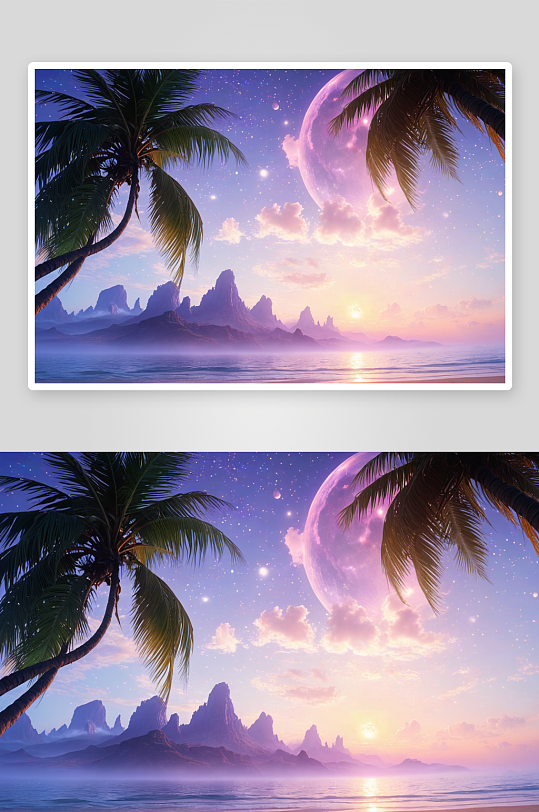 日落时分岛热带海岸椰子树图片