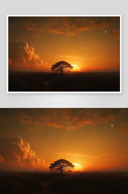 日落时分沙漠天空中骆驼剪影图片