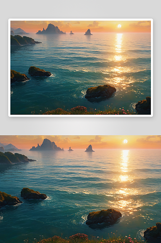 日落时海鸥海风景图片
