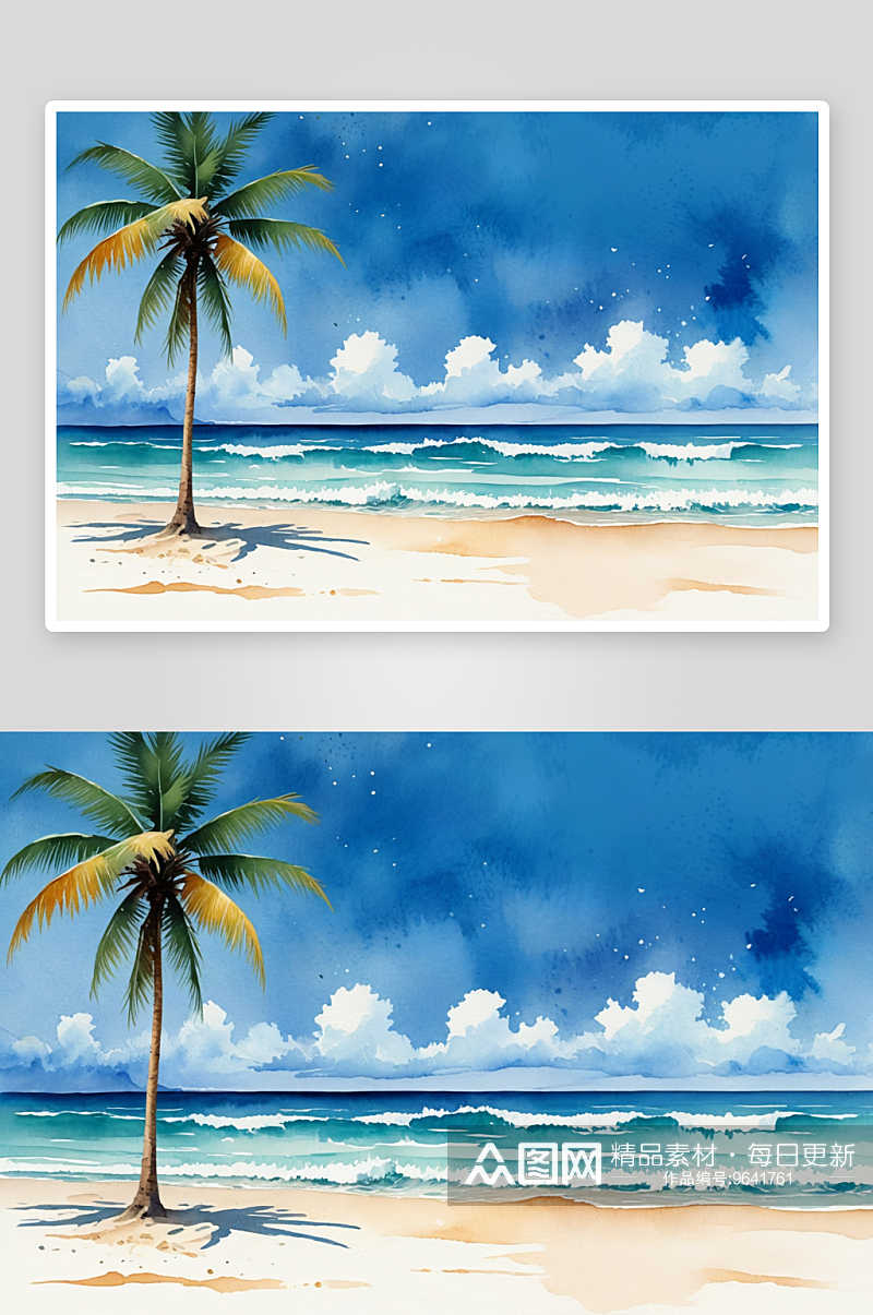 热带海滩椰子树晴朗天空图片素材