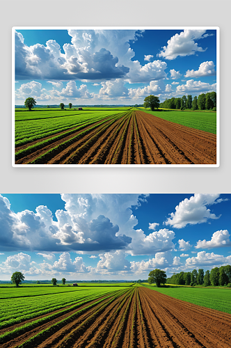 天空衬托下农业田地风景图片