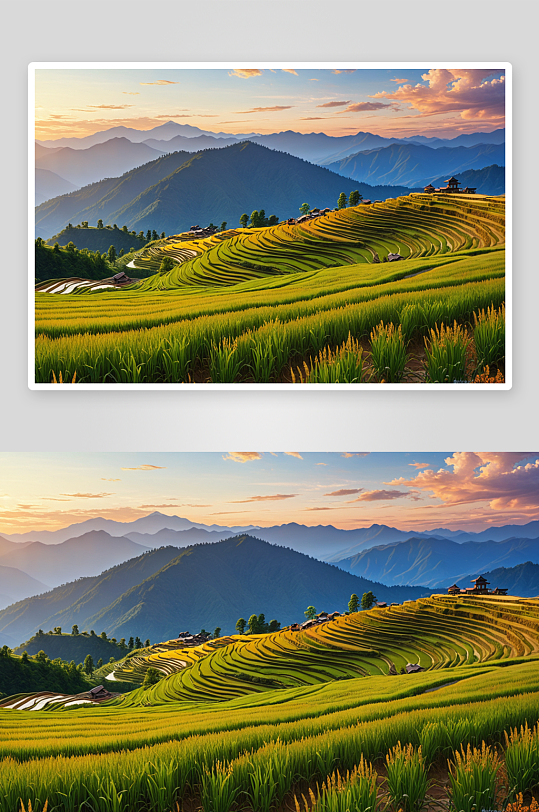 山顶稻田荞麦田景观图片