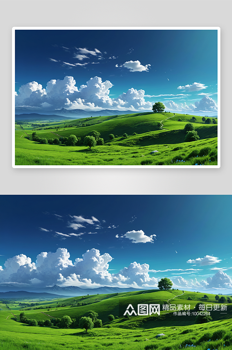 蓝白绿风景田野对天空图片素材