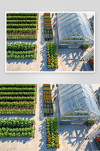 鸟瞰种植蔬菜水果温室图片