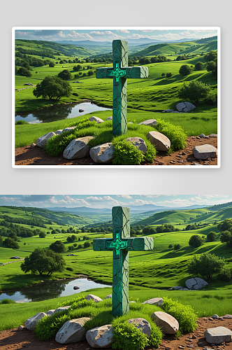 绿色景观石十字图片