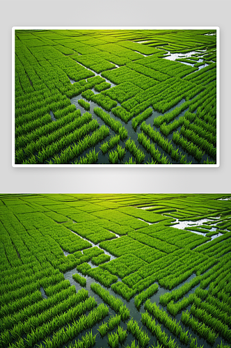 绿色稻田周围水行图像背景想法图片