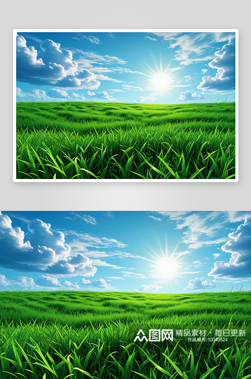 绿色草地蓝色天空壁纸明亮鲜艳颜色图片素材