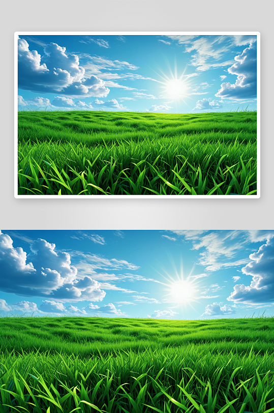 绿色草地蓝色天空壁纸明亮鲜艳颜色图片